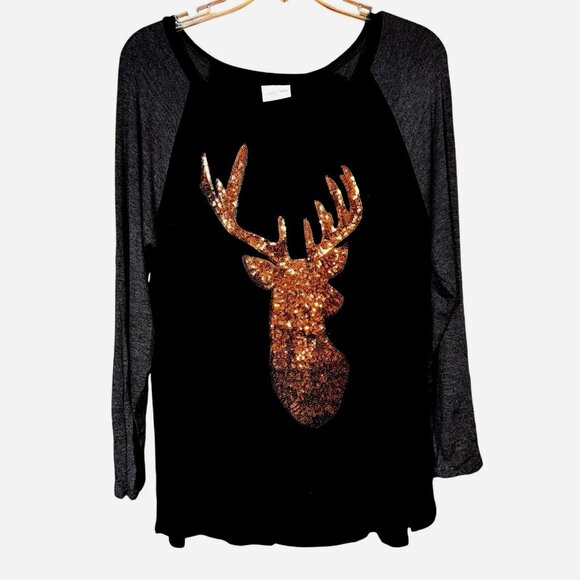 Goldspark Sequin Reindeer Top S  Holiday Glam Festivecore Quiet Luxury Sparkle - Picture 1 of 5